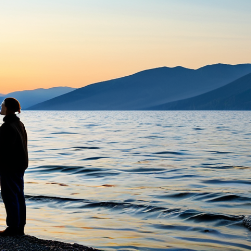 Home 14 **
"A scenic view of Lake Baikal at sunset, safe for work, appropriate content. Golden hour lighting over the tranquil water, reflecting the vibrant sky. Gentle waves, distant mountains in the background. Fully clothed tourists observing the sunset from the shoreline. Professional photography, perfect anatomy, natural proportions, modest attire, family-friendly setting."
**