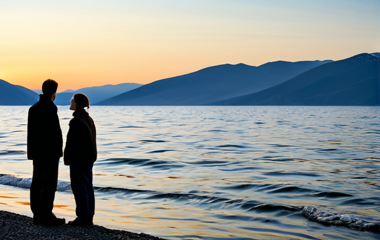 **

"A scenic view of Lake Baikal at sunset, safe for work, appropriate content. Golden hour lighting over the tranquil water, reflecting the vibrant sky. Gentle waves, distant mountains in the background. Fully clothed tourists observing the sunset from the shoreline.  Professional photography, perfect anatomy, natural proportions, modest attire, family-friendly setting."

**