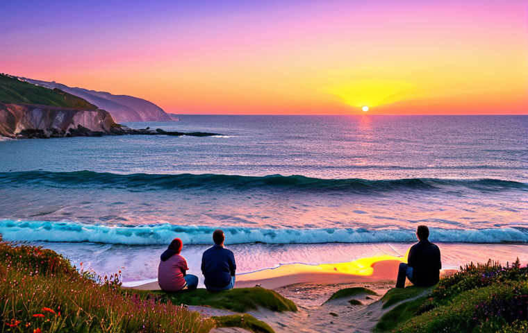 Sunset Over the Ocean**

"A tranquil sunset over the ocean at Sunset Point, with soft orange, pink, and purple hues painting the sky, gentle waves lapping the shore, fully clothed people peacefully observing the scene. Safe for work, appropriate content, family-friendly, professional quality, perfect anatomy, natural proportions, vibrant colors, detailed landscape, modest attire."

**